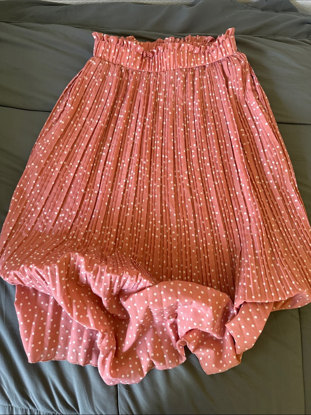 Exlura Womens Pink Polka Dot Pleated Skirt